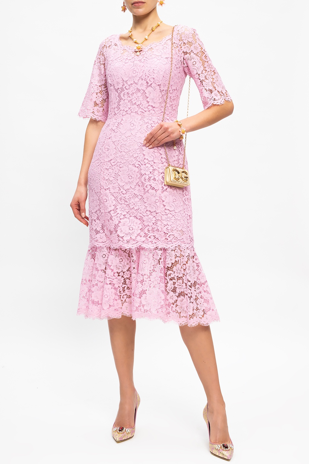 Dolce and gabbana pink fashion lace dress